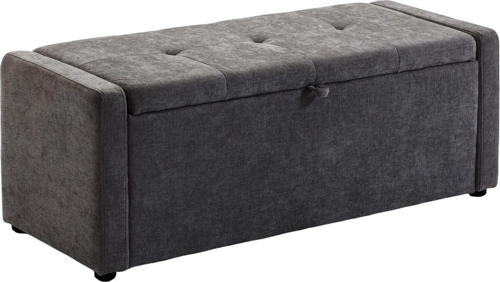 HOMCOM Banco de arrumação, banco ao pé da cama, apoio para pés estofado em linho com assento amplo, 122 x 48 x 44 cm, cinzento escuro | Aosom Portugal