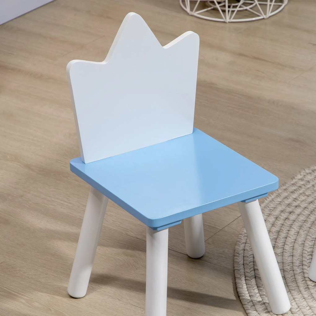 ZONEKIZ Conjunto de Mesa e 2 Cadeiras Infantil Mesa Infantil Móveis de Madeira Crianças para Sala de Estar Brinquedoteca Dormitório 68x68x47cm e 30x30x51,5cm Azul