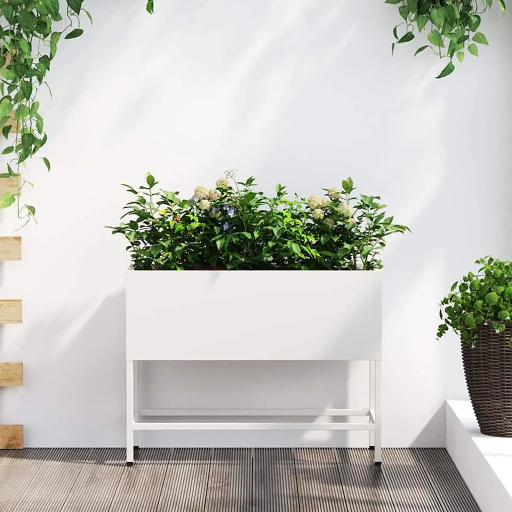 Jardineira Elevada vidaXL 60x26x45 cm Aço Branco