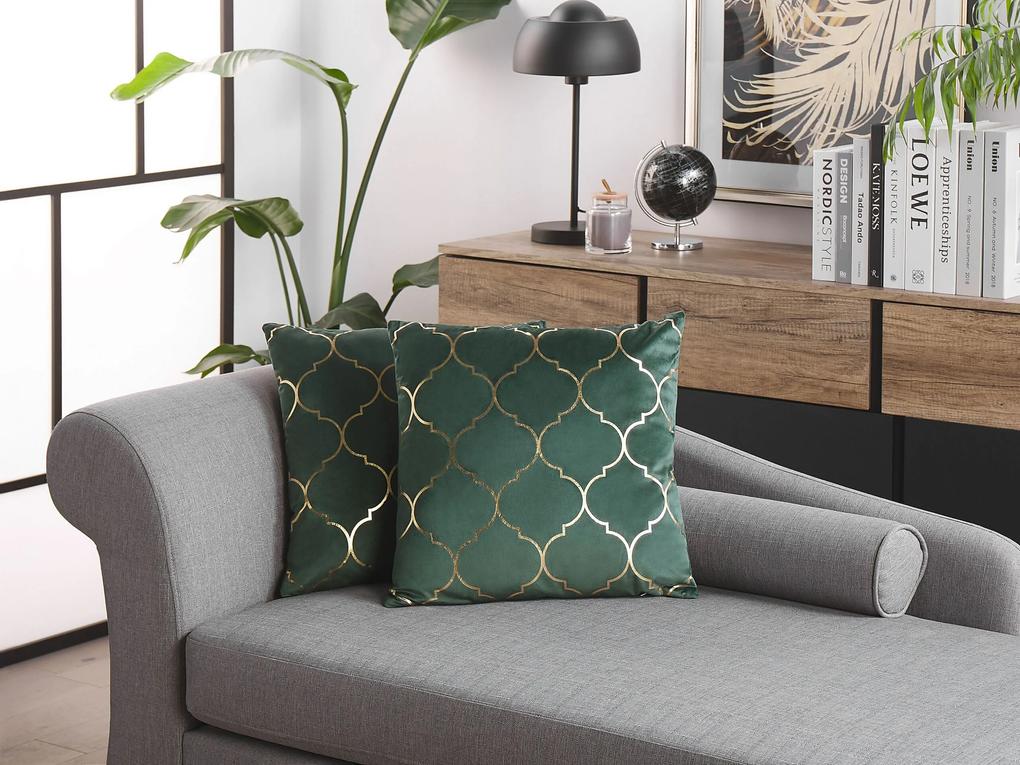 Conjunto de 2 almofadas decorativas com padrão marroquino em veludo verde 45 x 45 cm ALYSSUM Beliani