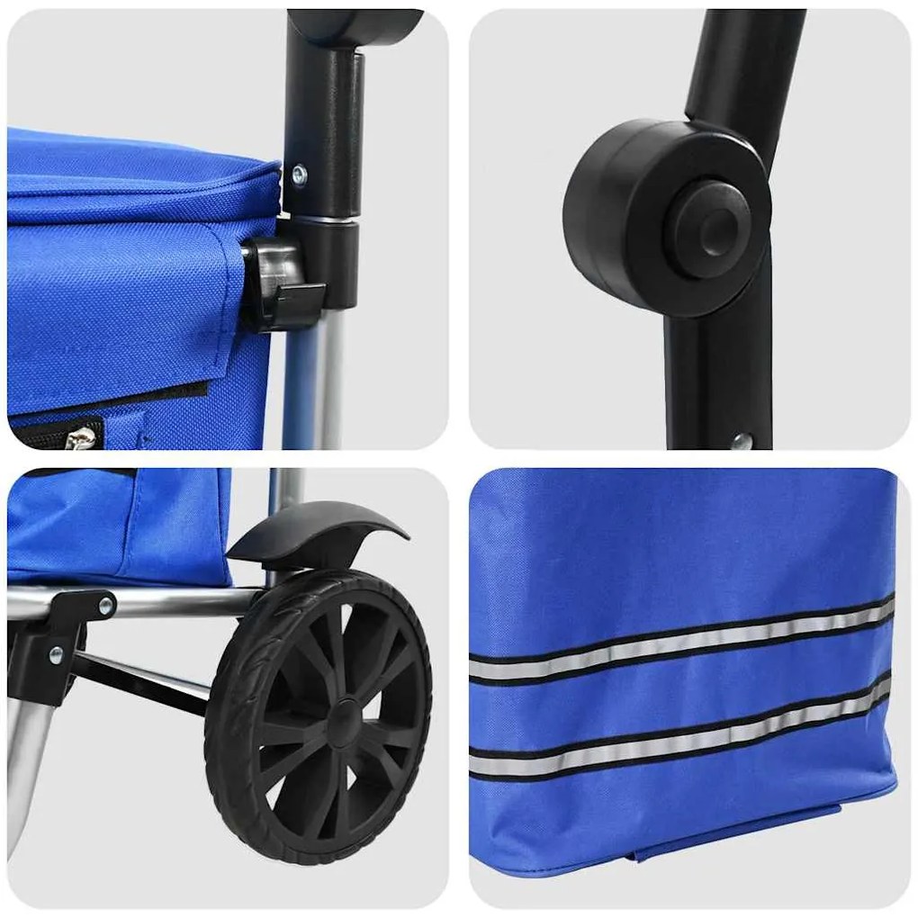 Carrinho de Compras vidaXL com Rodas e Cabo Ajustável Azul 40 L