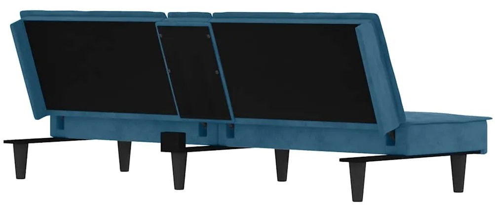Sofá-cama com suporte para copos veludo azul