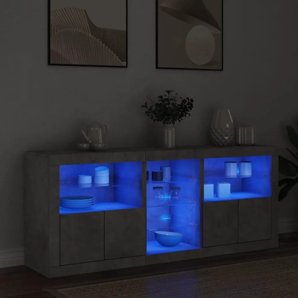 Aparador com luzes LED 162x37x67 cm cinzento cimento