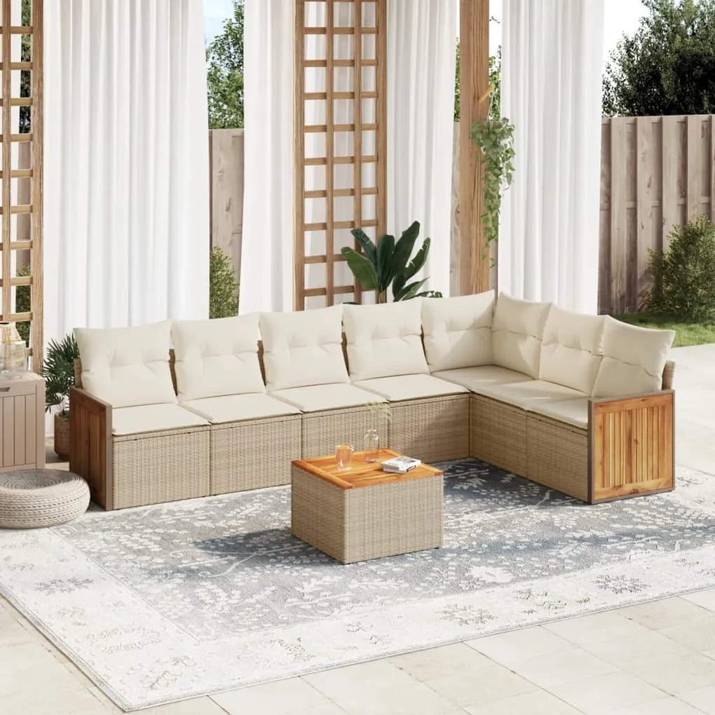 vidaXL 8 pcs conjunto de sofás p/ jardim com almofadões vime PE bege