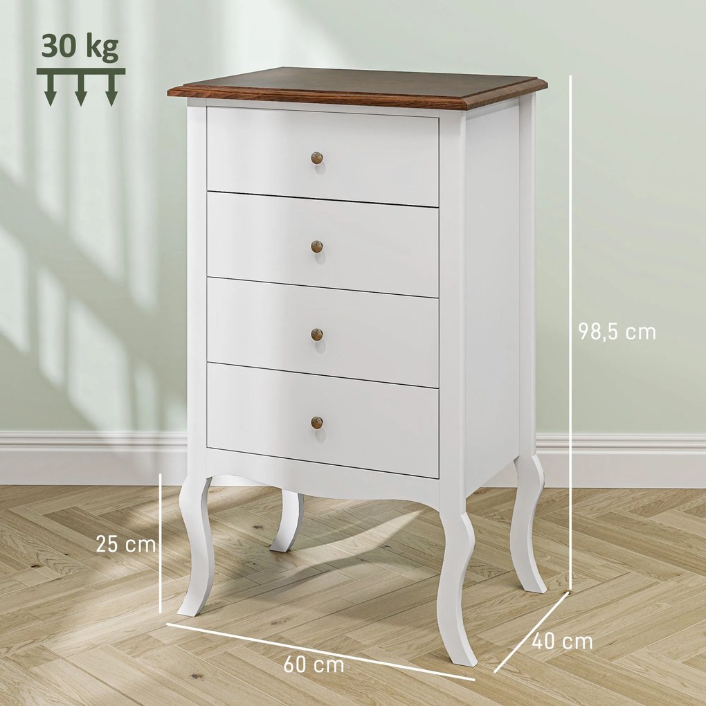 Cómoda Amélie – 4 Gavetas – Estilo Francês com Pés Cabriolé – 60x40x98