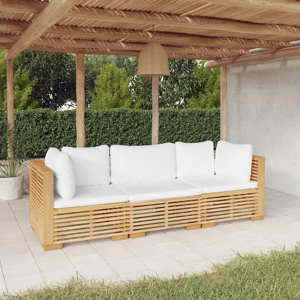 vidaXL 3 pcs conjunto lounge jardim c/ almofadões madeira teca maciça