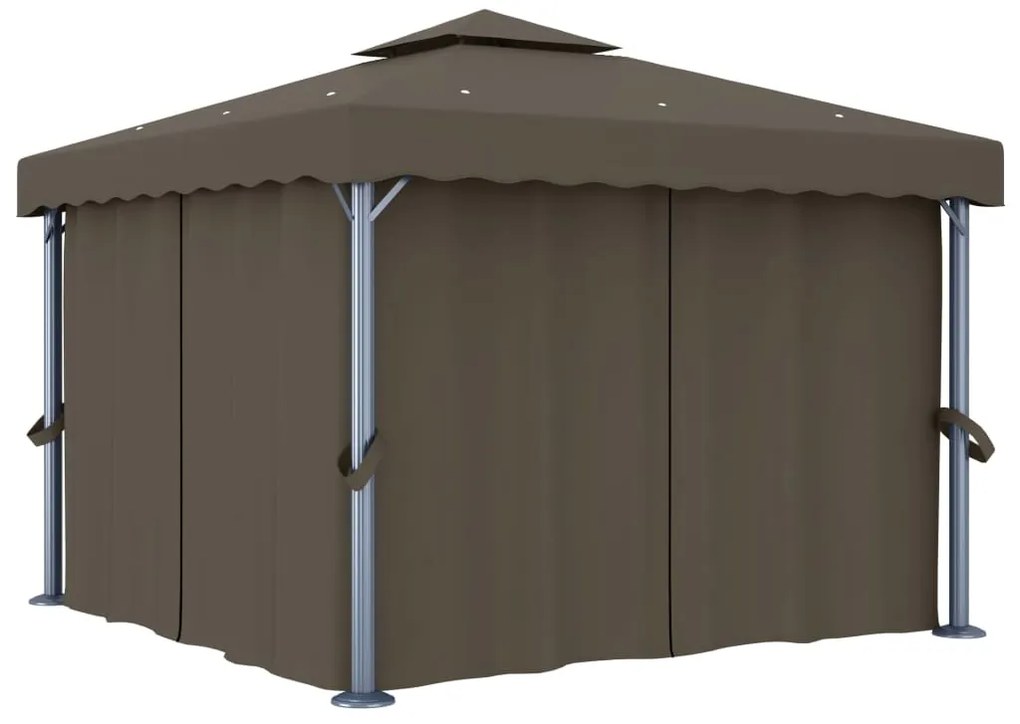 Gazebo com cortinas e cordões de luzes LED 3x3 m cinza-acastan.