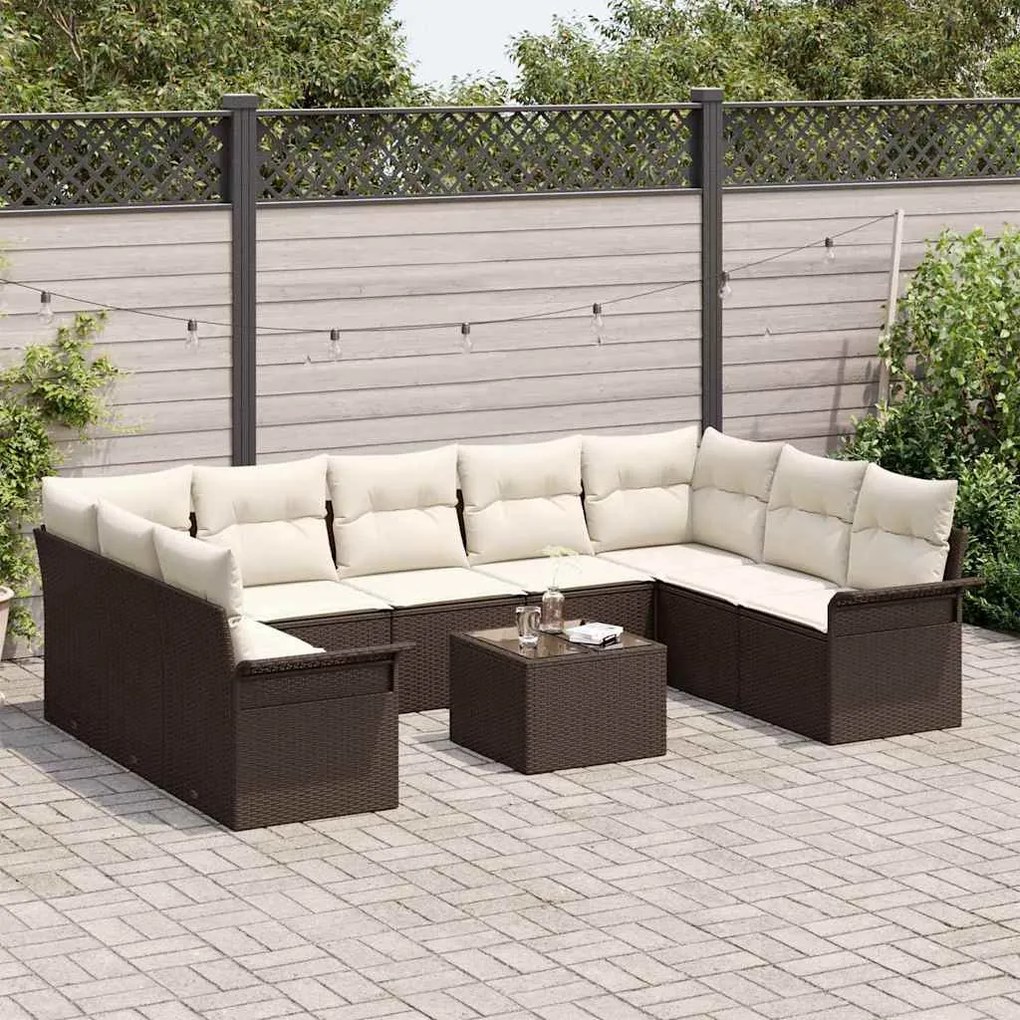Conjunto de Sofá de Jardim - 10 Peças com Almofadas - Rattan Sintético