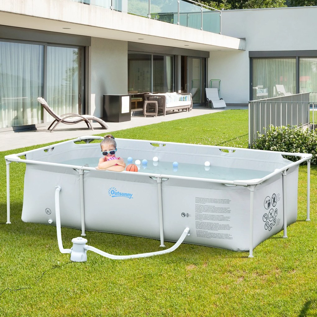 Outsunny Piscina Desmontável Tubular 252x152x65cm com Depuradora de Ca