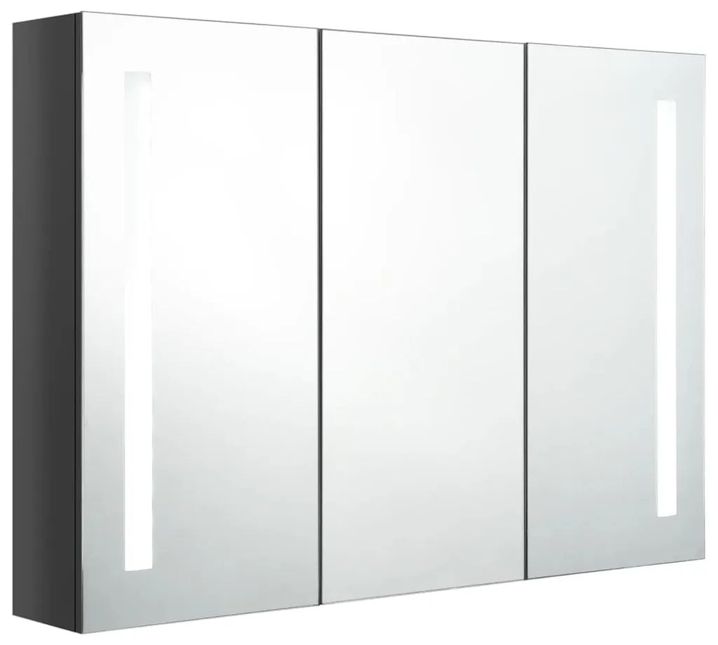 Armário espelhado casa de banho LED 89x14x62cm cinza brilhante