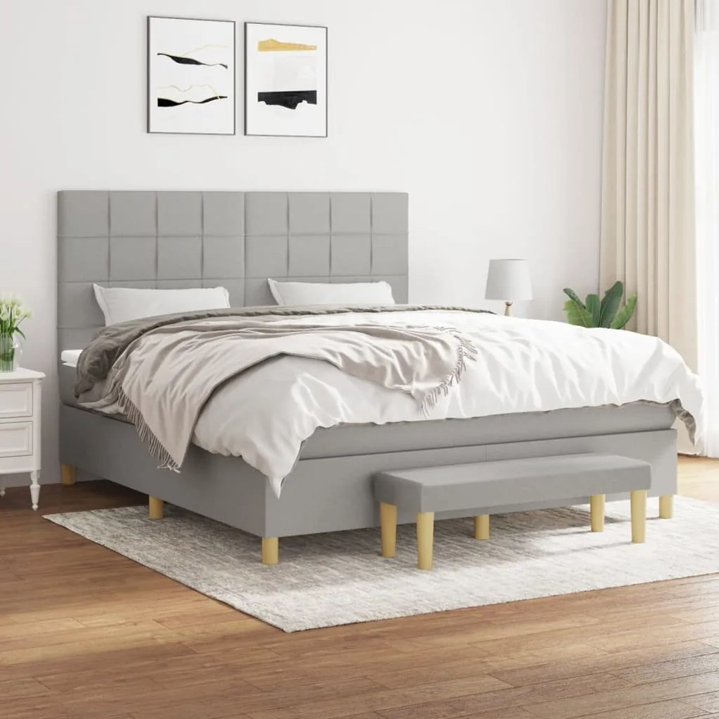 vidaXL Cama com molas/colchão 160x200 cm tecido cinzento-claro