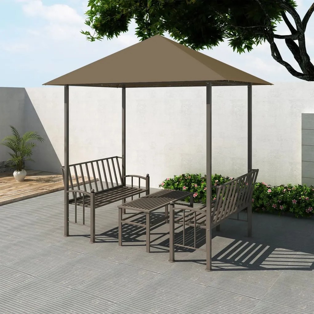 vidaXL Pérgula jardim c/ mesa/bancos 2,5x1,5x2,4m 180g/m² cinza-acast.