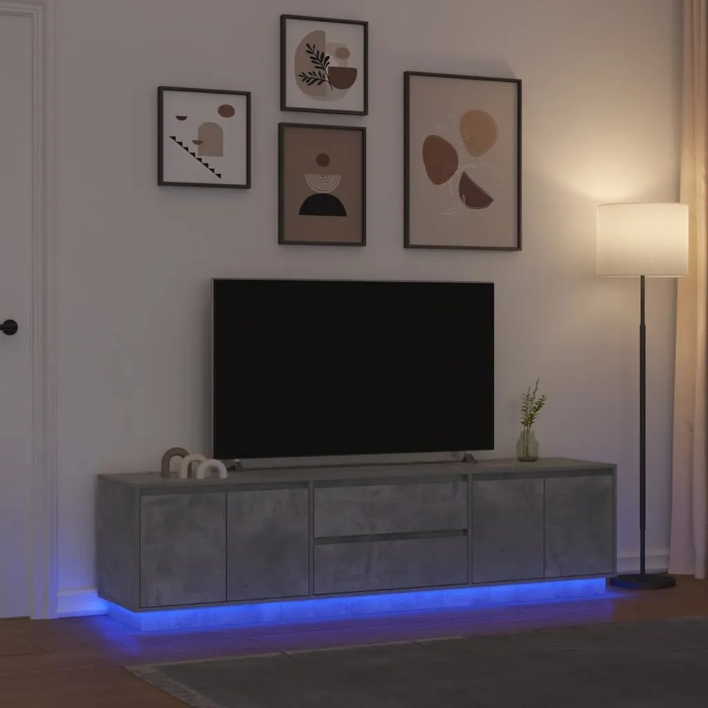 Móvel de TV com luzes LED 193,5x41x50 cm cinzento cimento