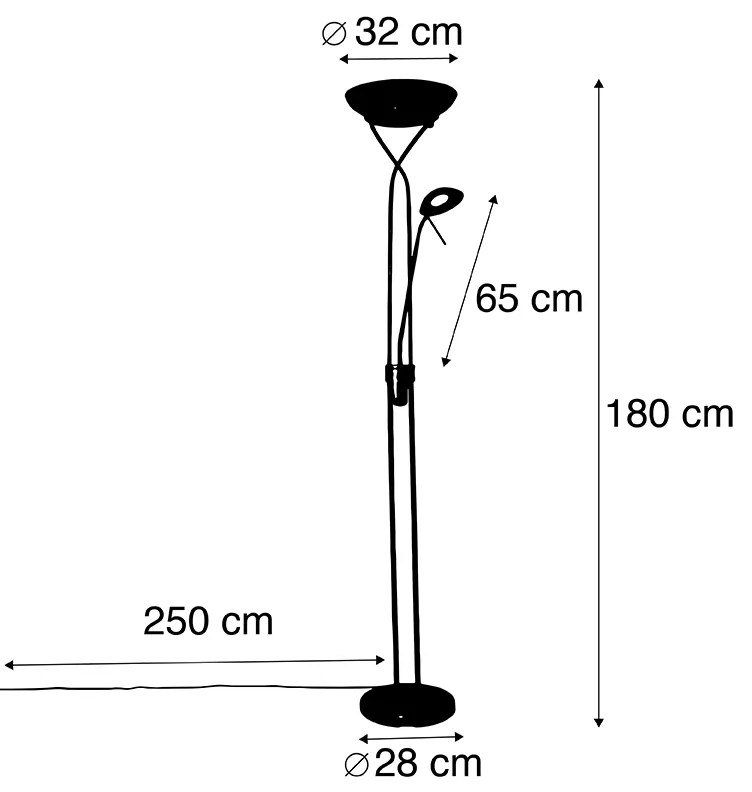Candeeiro de pé preto com LED e regulador de intensidade e candeeiro de leitura Dim to Warm - Empoli