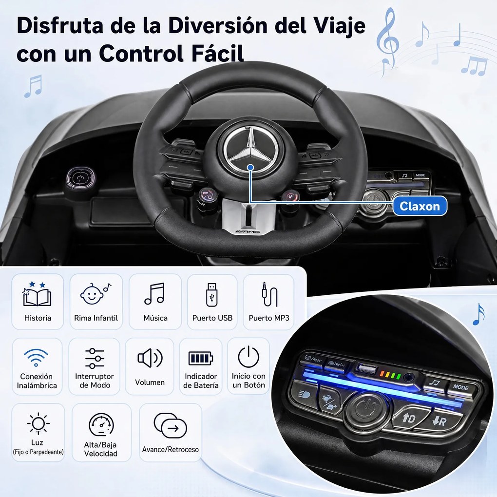 Carro Elétrico Infantil 2 a 5 anos até 25 kg, 99 x 54 x 43 cm, Comando à Distância, Preto