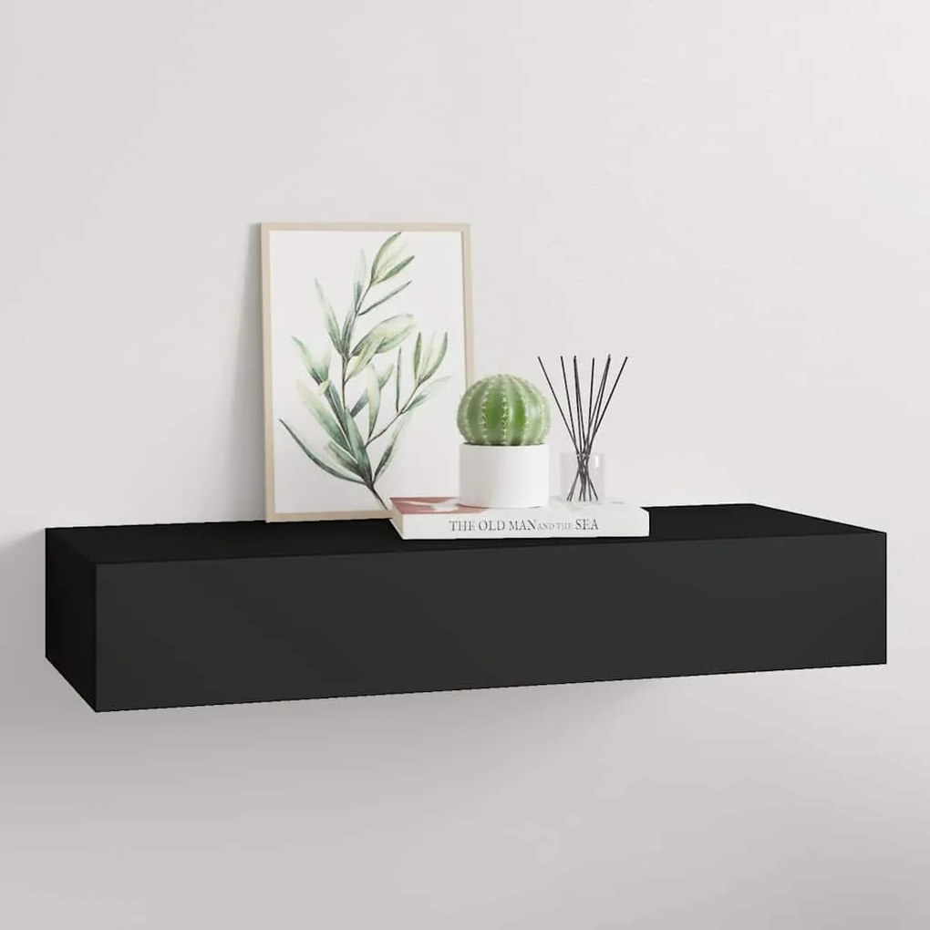 Prateleira de parede com gaveta MDF 60x23,5x10 cm preto