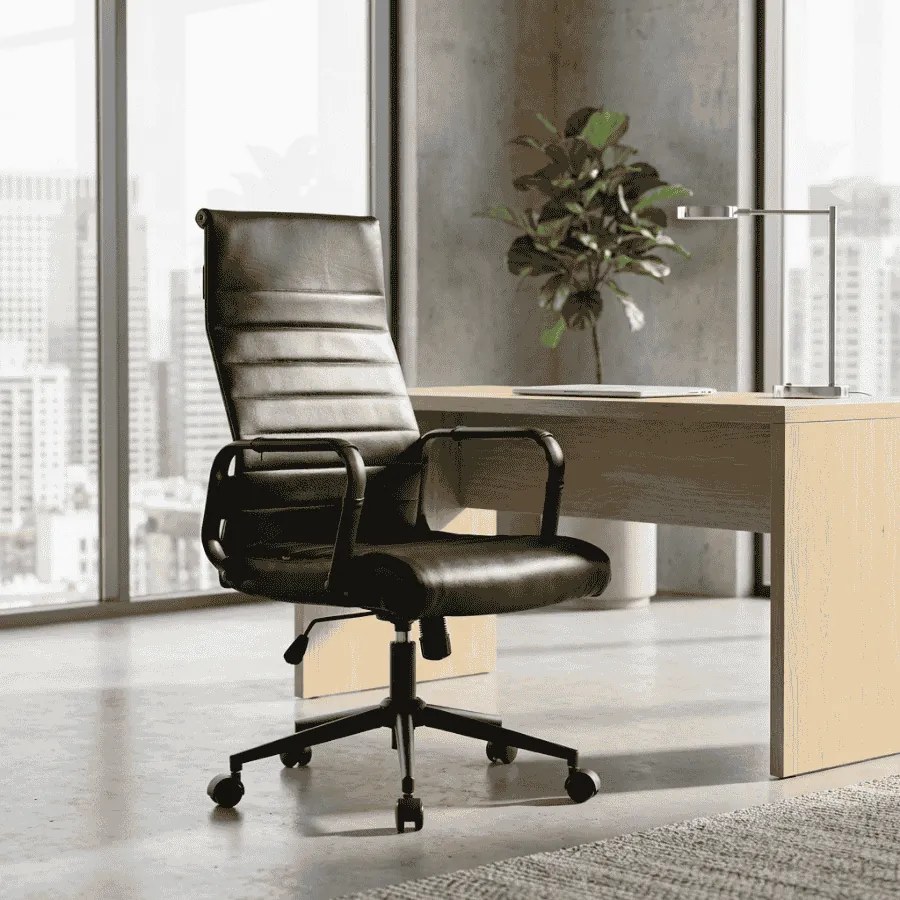 Cadeira de Escritório Columbus Couro Genuíno Preto