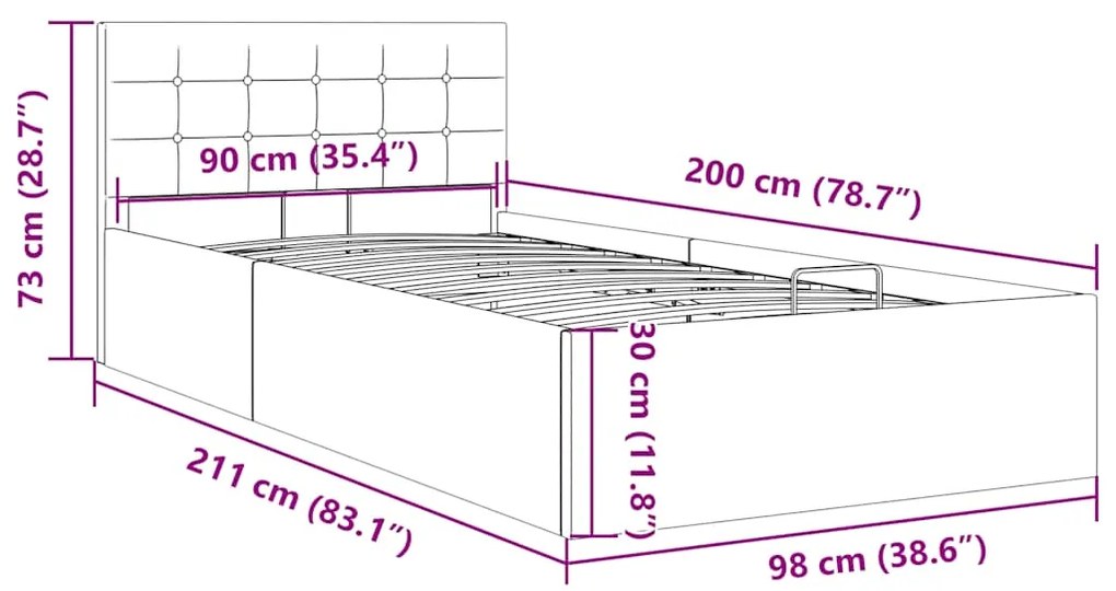 Cama Hidráulica Karen com Arrumação - 90x200cm - Em Tecido Cinza-Claro