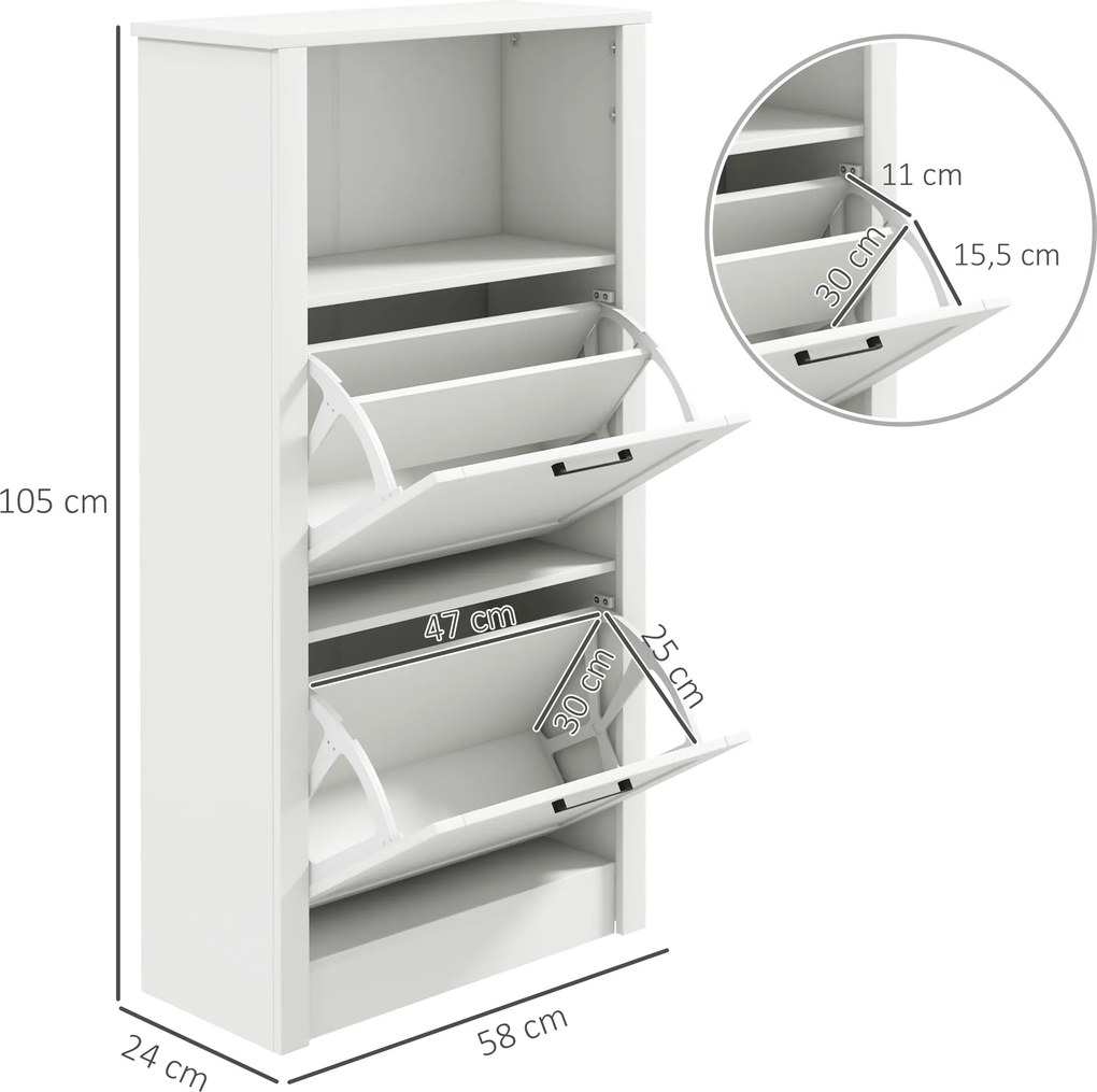 Sapateira Estreita com Prateleiras Ajustáveis e Compartimento Aberto para 10 Pares de Sapatos 58x24x105 cm Branco