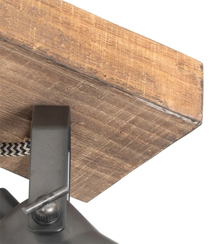 Foco rústico preto com madeira 2-luzes ajustável - Jelle