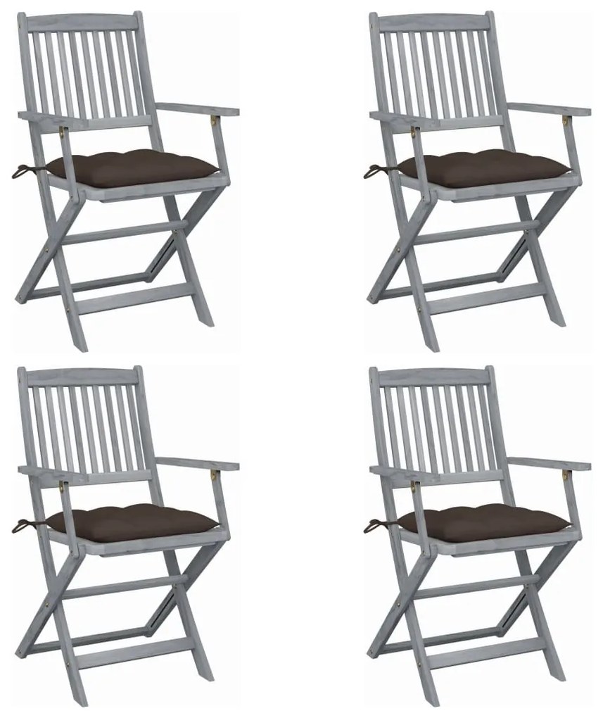 vidaXL Cadeiras exterior dobráveis c/ almofadões 4 pcs acácia maciça