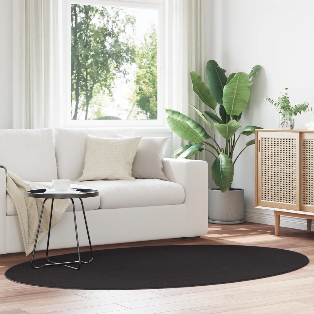 vidaXL Tapete "HUARTE" Preto 140x200 cm Oval