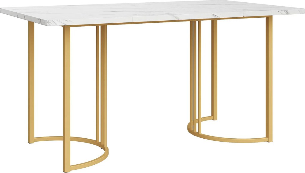 Mesa de cozinha retangular com estrutura metálica resistente, 140x80x75 cm, Branco