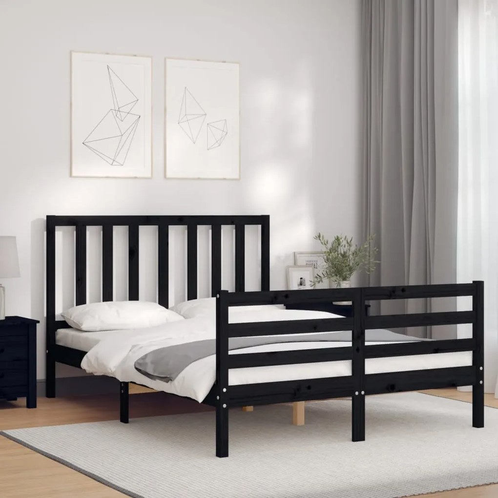 Estrutura de cama de casal c/ cabeceira madeira maciça preto