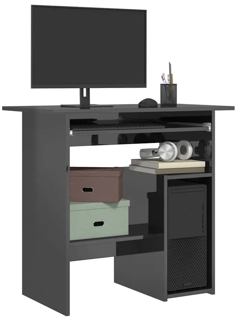 vidaXL Secretária 80x45x74 cm contraplacado cinzento brilhante
