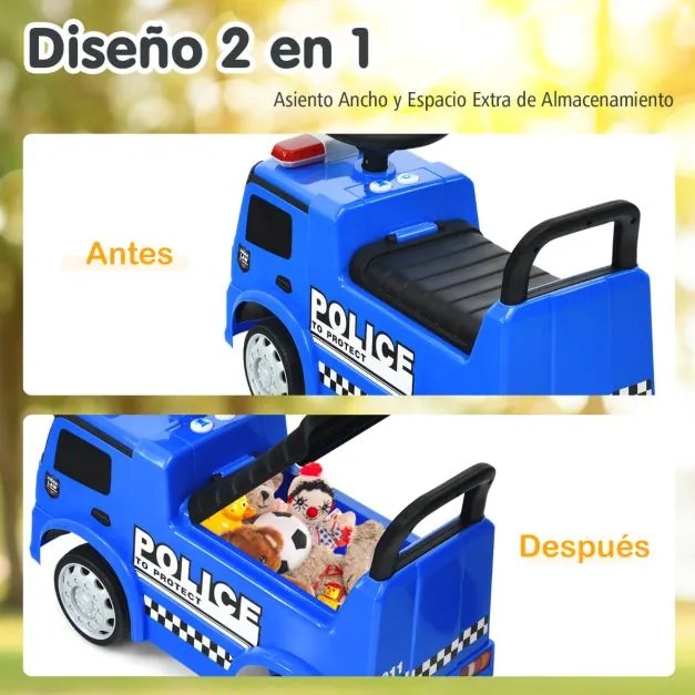 Andador Carro de polícia licenciado da Mercedes Benz para crianças com espaço de arrumação Encosto seguro Volante Utilização no interior e no exterior