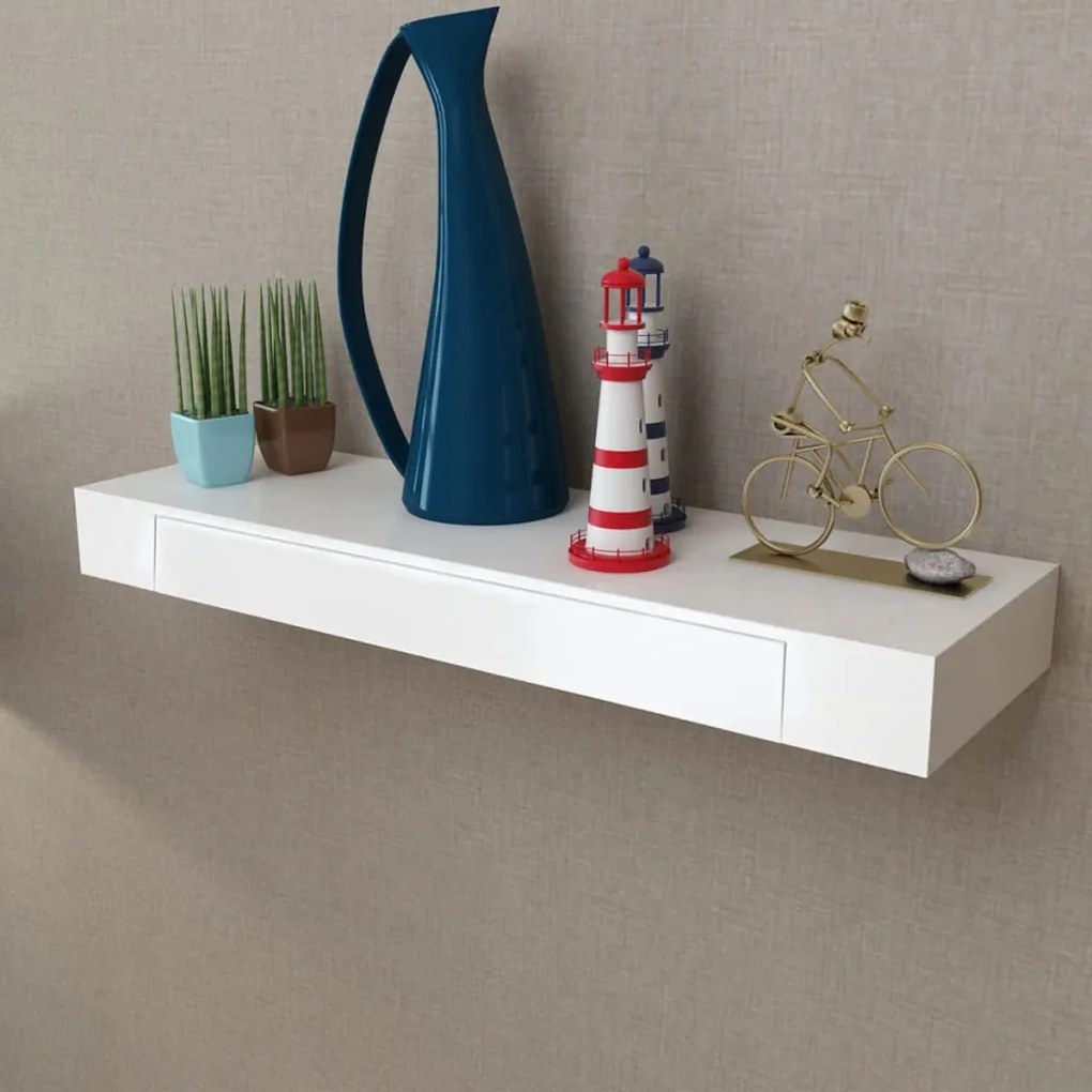 Prateleira de parede c/ 1 gaveta para livros/DVD MDF branco