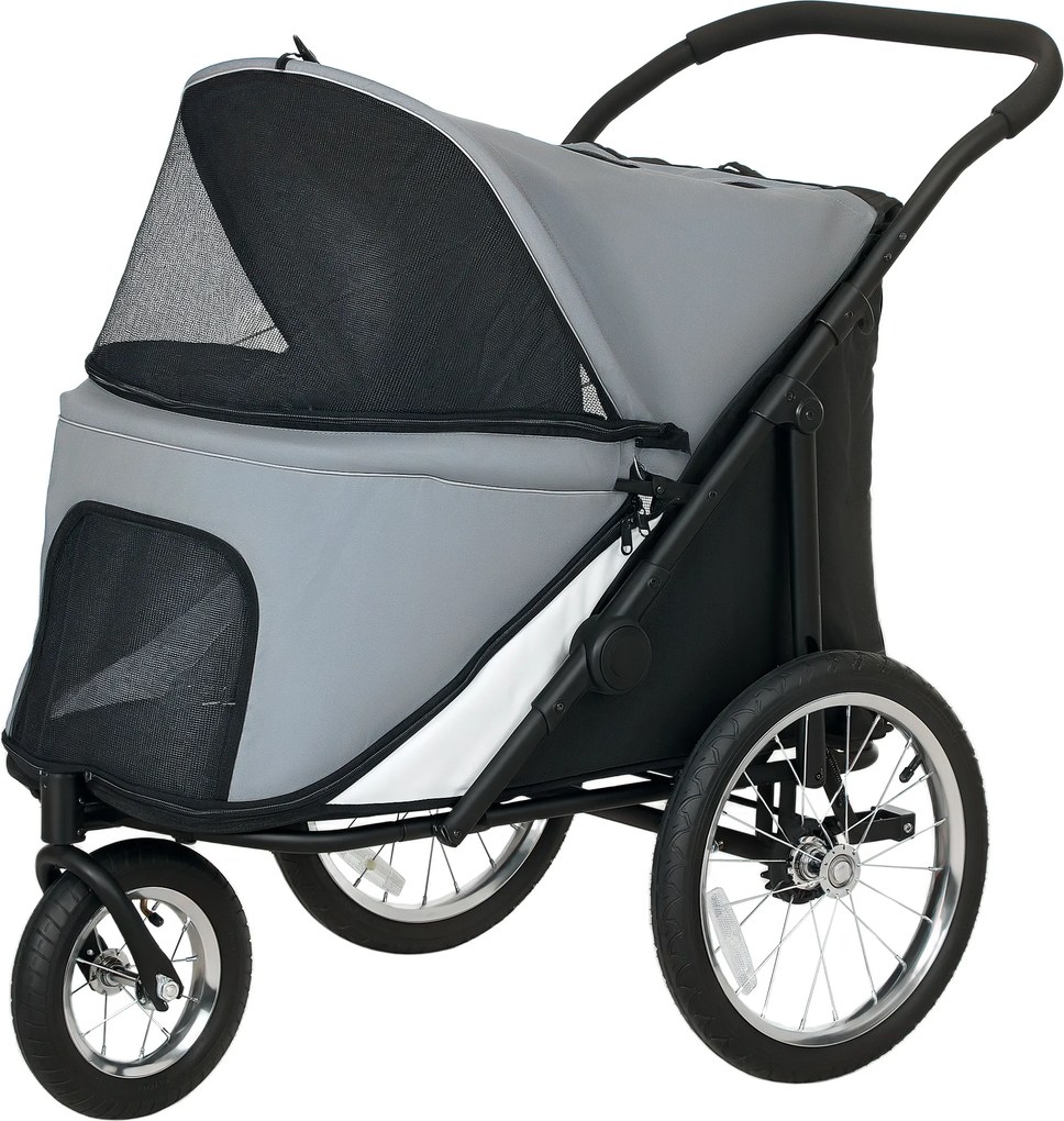 Carrinho de Passeio para Cão, 101 x 64 x 93 cm, Dobrável, Cinzento