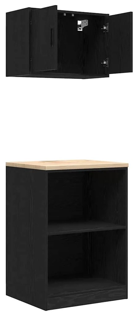 Armários de garagem 2 pcs derivados de madeira preto