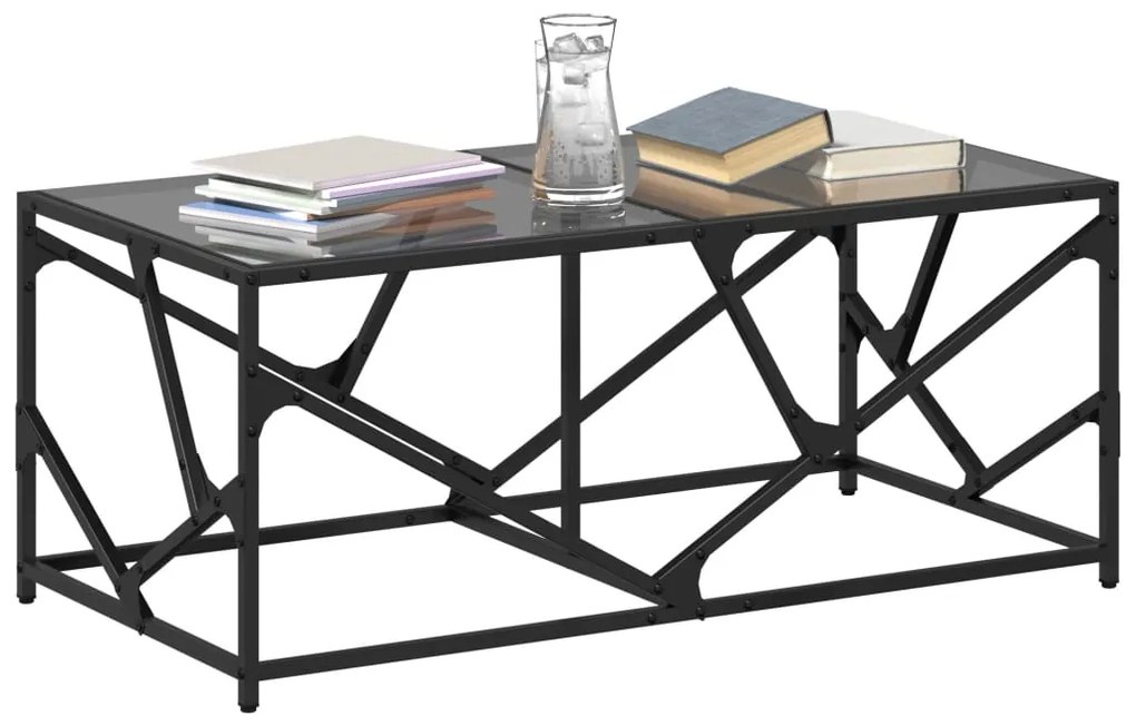 Mesa de centro com topo em vidro preto 98,5x50x41 cm aço