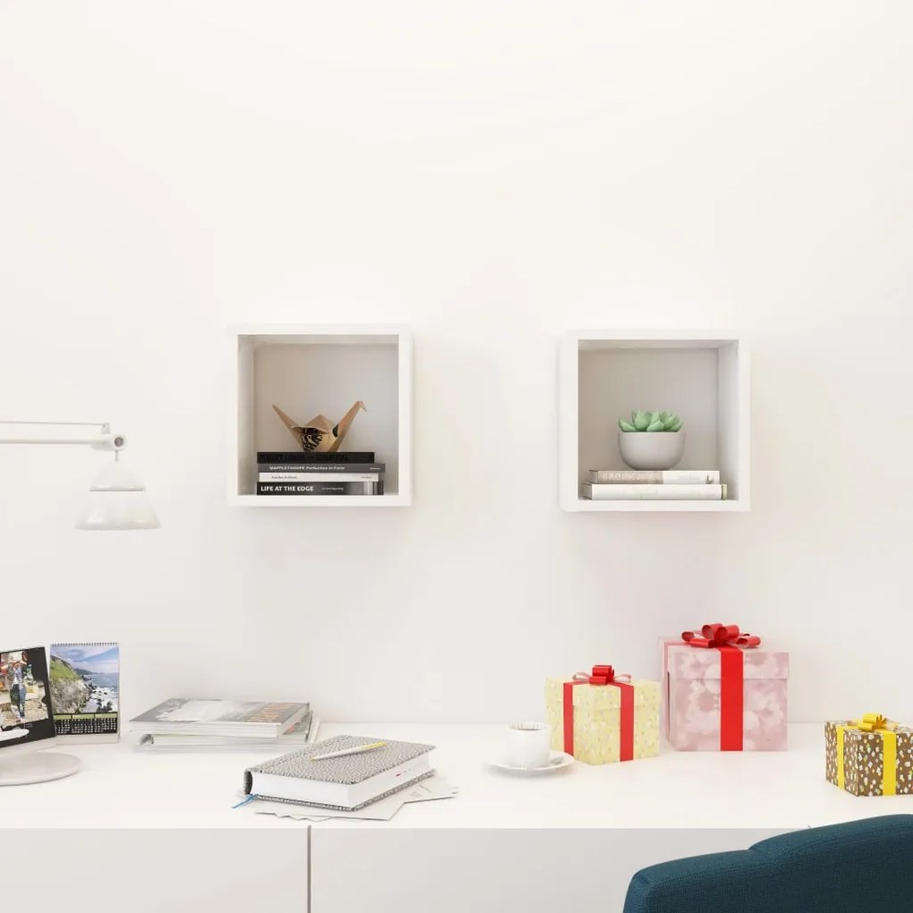 Prateleiras de parede em forma de cubo 2 pcs 26x15x26 cm branco