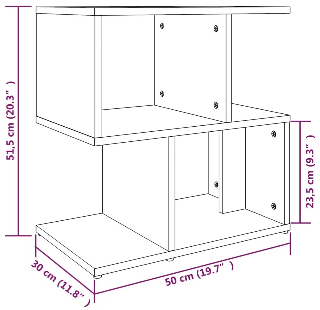 Mesa cabeceira 50x30x51,5 cm derivados madeira cinzento sonoma