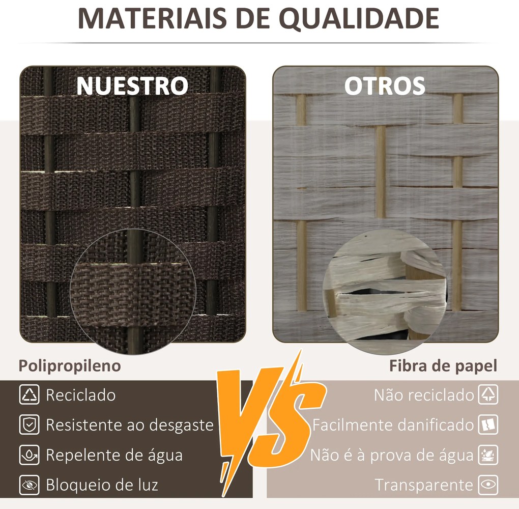 Biombo de 6 Painéis Separador de Ambientes Dobrável 240x1,6x170 cm para Sala de Estar Dormitório Escritório Castanho