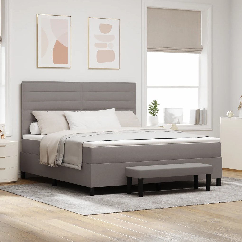 vidaXL Cama Box Spring com Colchão e Banco Cinza 180x200 cm Tecido
