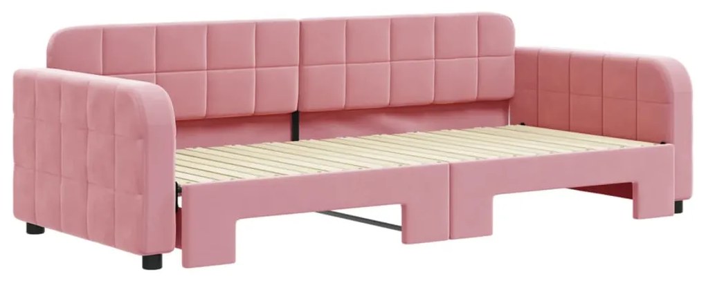 Sofá-cama com gavetão 90x200 cm veludo rosa