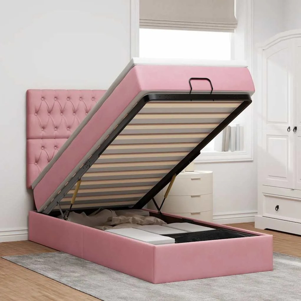 vidaXL Estrutura de cama otomana com colchões 90x190 cm veludo rosa