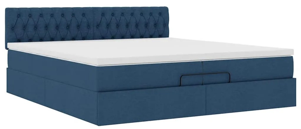 Estrutura de cama otomana com colchão 200x200 cm tecido azul