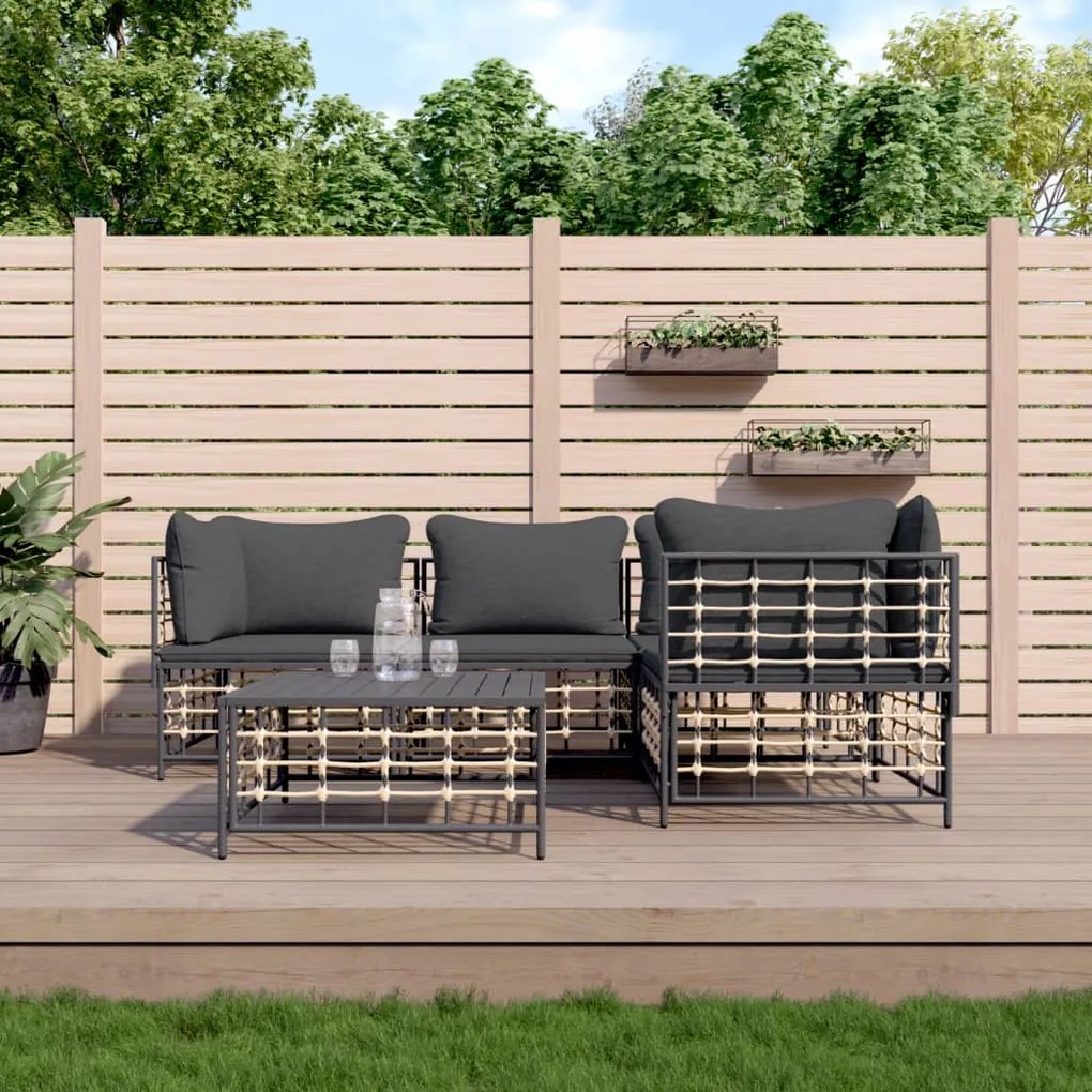 vidaXL 5 pcs conjunto lounge de jardim c/ almofadões vime PE antracite