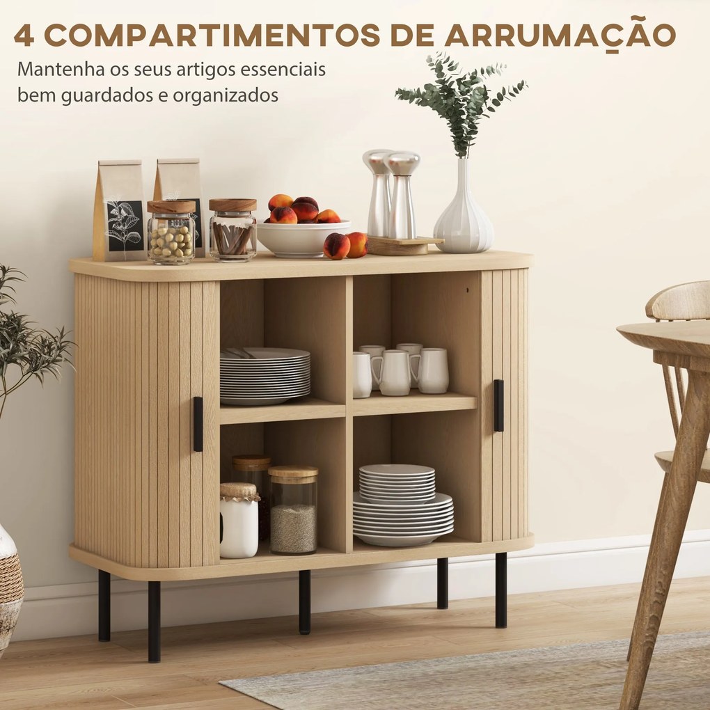 Aparador Astrid em Carvalho - 2 Portas de Correr e Compartimentos - 90
