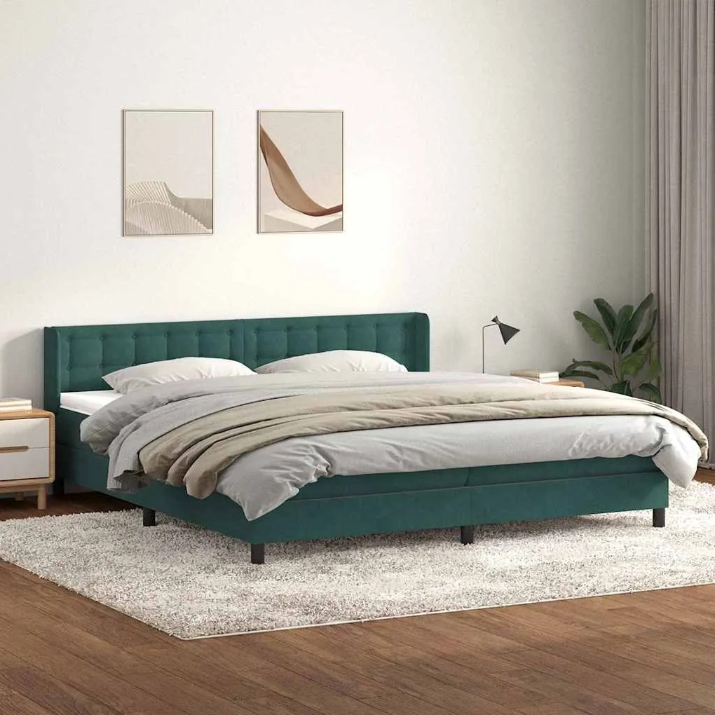 vidaXL Cama com molas/colchão 180x210 cm veludo verde-escuro