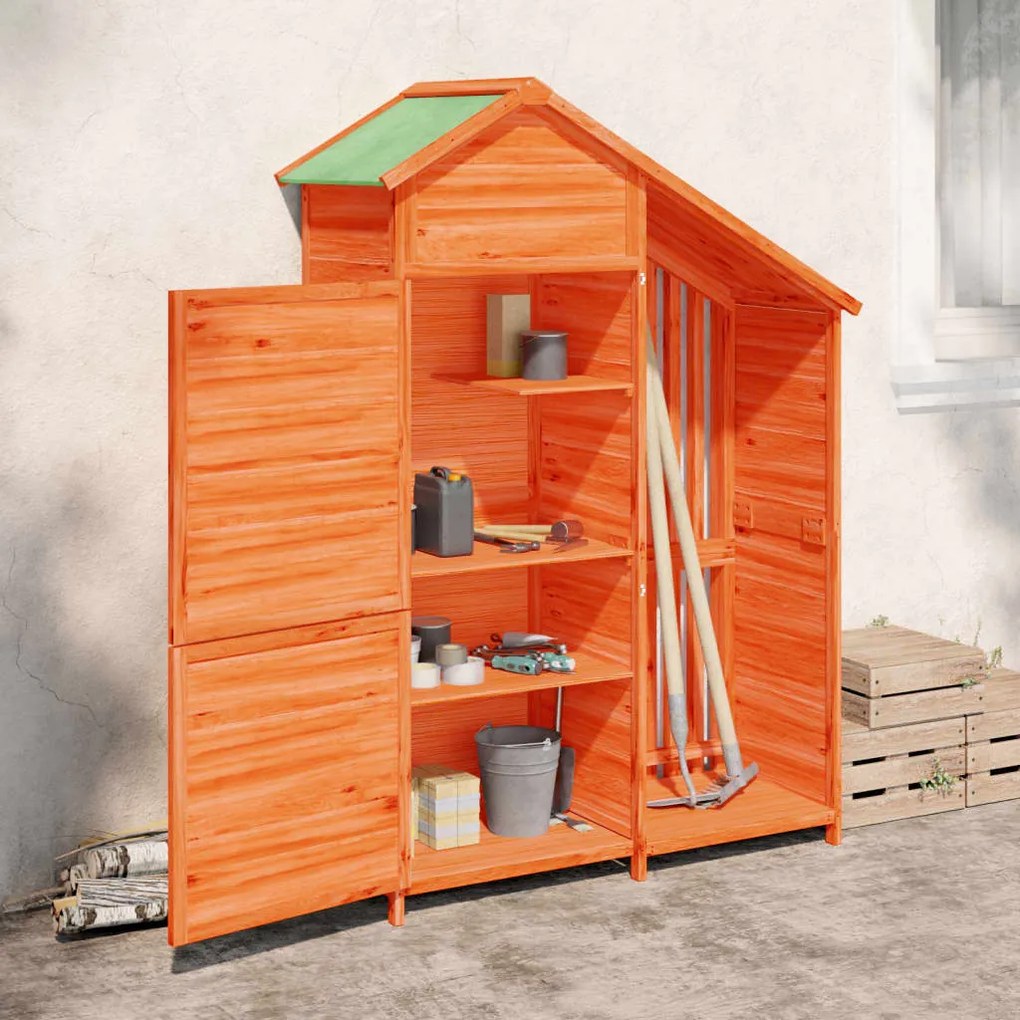 vidaXL Abrigo p/ ferramentas jardim 120x53,5x170 pinho maciço castanho