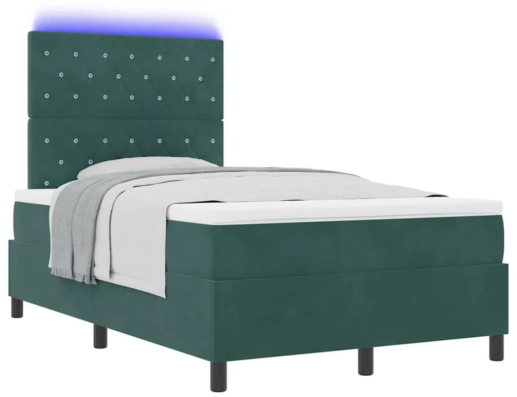 Cama Box com Colchão &amp; LED Verde Escuro 120x200 cm Veludo
