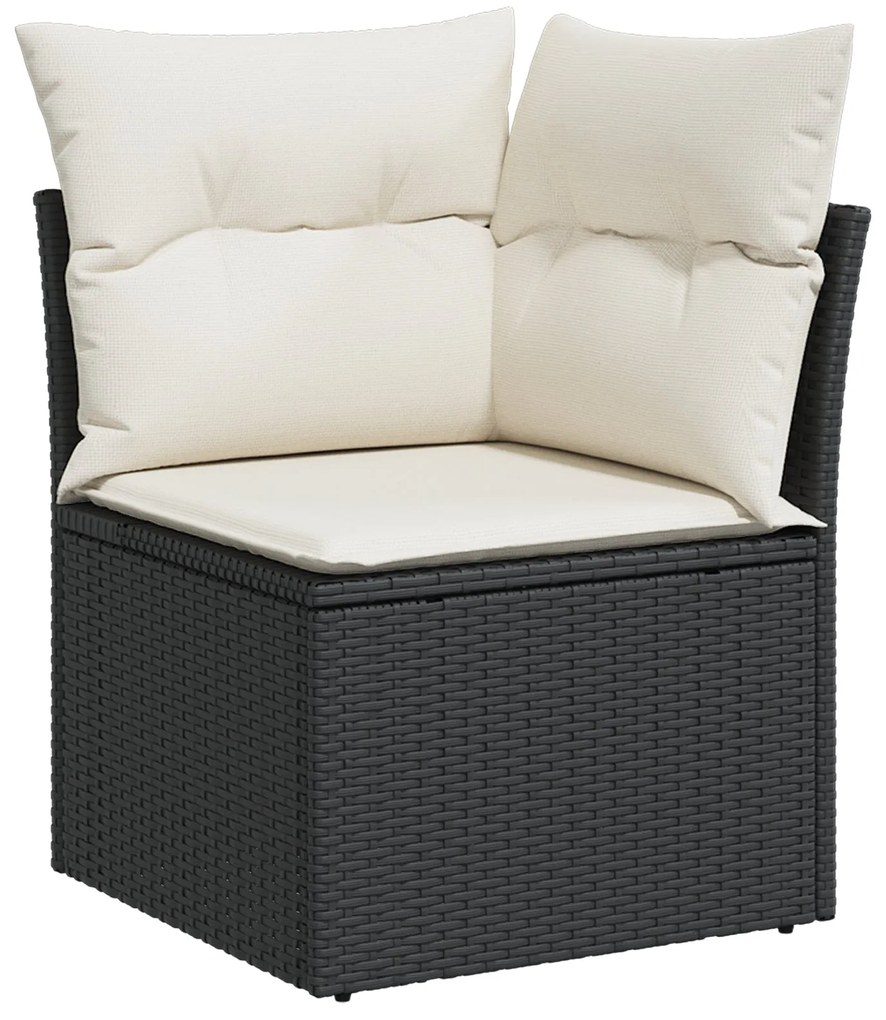 Conjunto de Sofá de Jardim de 6 Peças com Almofadas Preto Rattan Polié