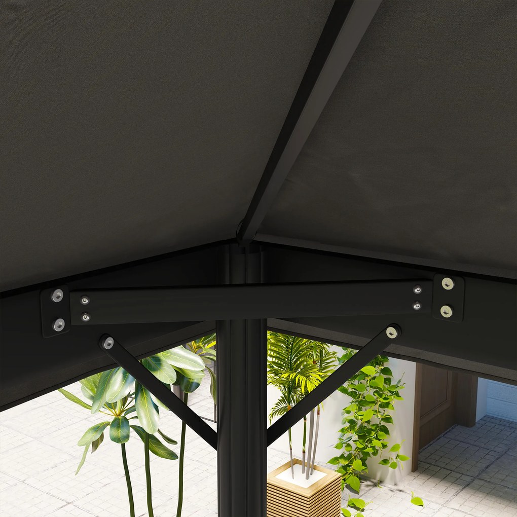 Lona de Substituição para Pérgola Lona de Pérgula 4x3 m (NÃO Incluída) Teto Duplo com Orifícios de Drenagem Poliéster 370 g/㎡ Cinza