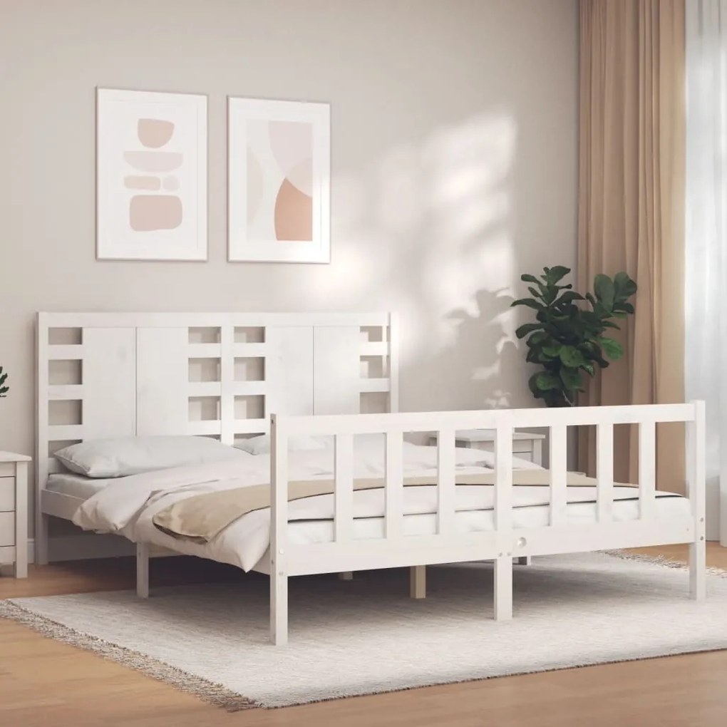 Estrutura de cama King Size com cabeceira madeira maciça branco