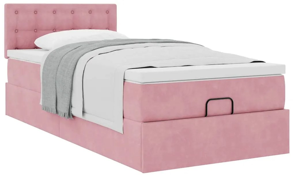 Estrutura de cama otomana com colchão rosa 90x200cm veludo